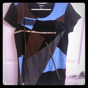 DKNY sz S Black multicolored sequins shirt